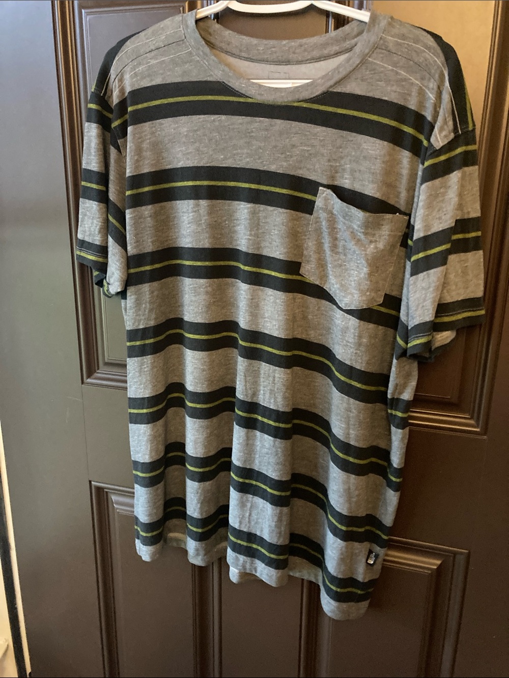 The North Face Grey Striped Pocket Tee with Black and Olive Accents - Picture 1 of 4